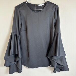 Gray Satin Extreme Bell Sleeve Fairy Blouse Size Small Statement Top Whimsy Goth